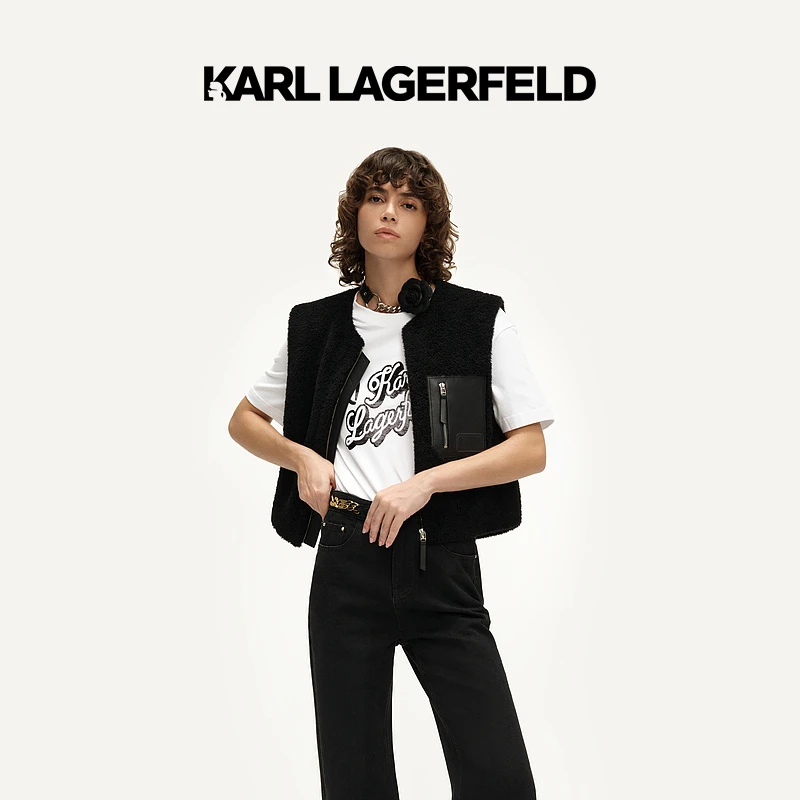 KARL LAGERFELD/卡尔拉格斐【星线好物】黑色无袖毛马夹E37W15C1
