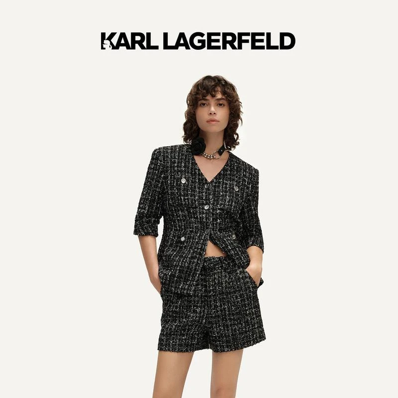 【星线好物】KARLLAGERFELD早春花呢V领短袖外套E42W1531