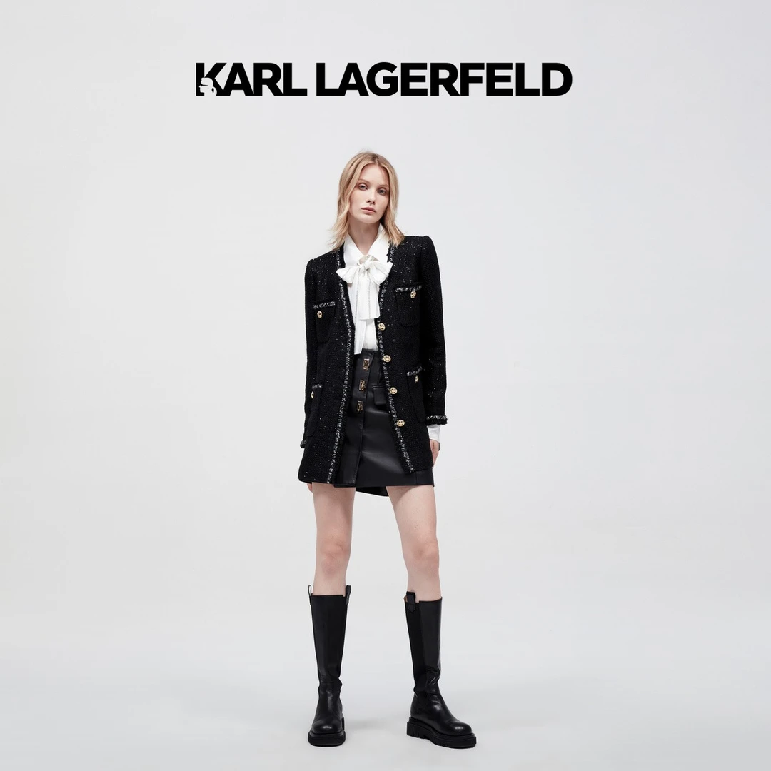 【汤圆专属】KARL LAGERFELD经典小香风镶边直筒大衣E37W1554