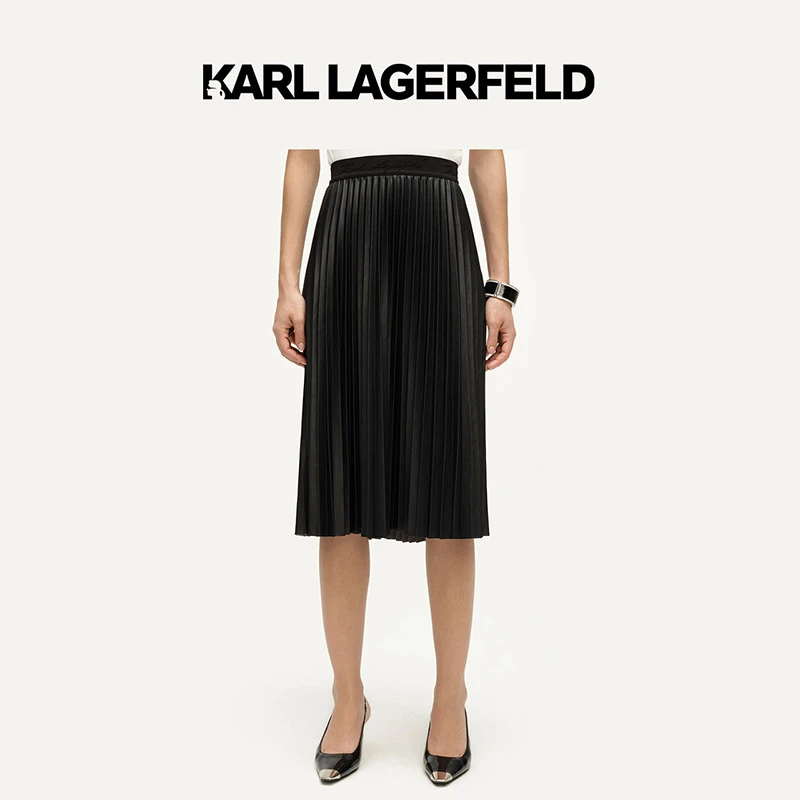 【晨粉专享价】KARL LAGERFELD秋冬百褶logo刺绣半裙E41W1219