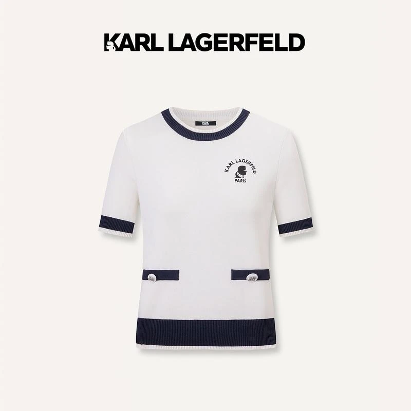 【大可专属】KARLLAGERFELD春撞色双袋针织套头衫E41W2014