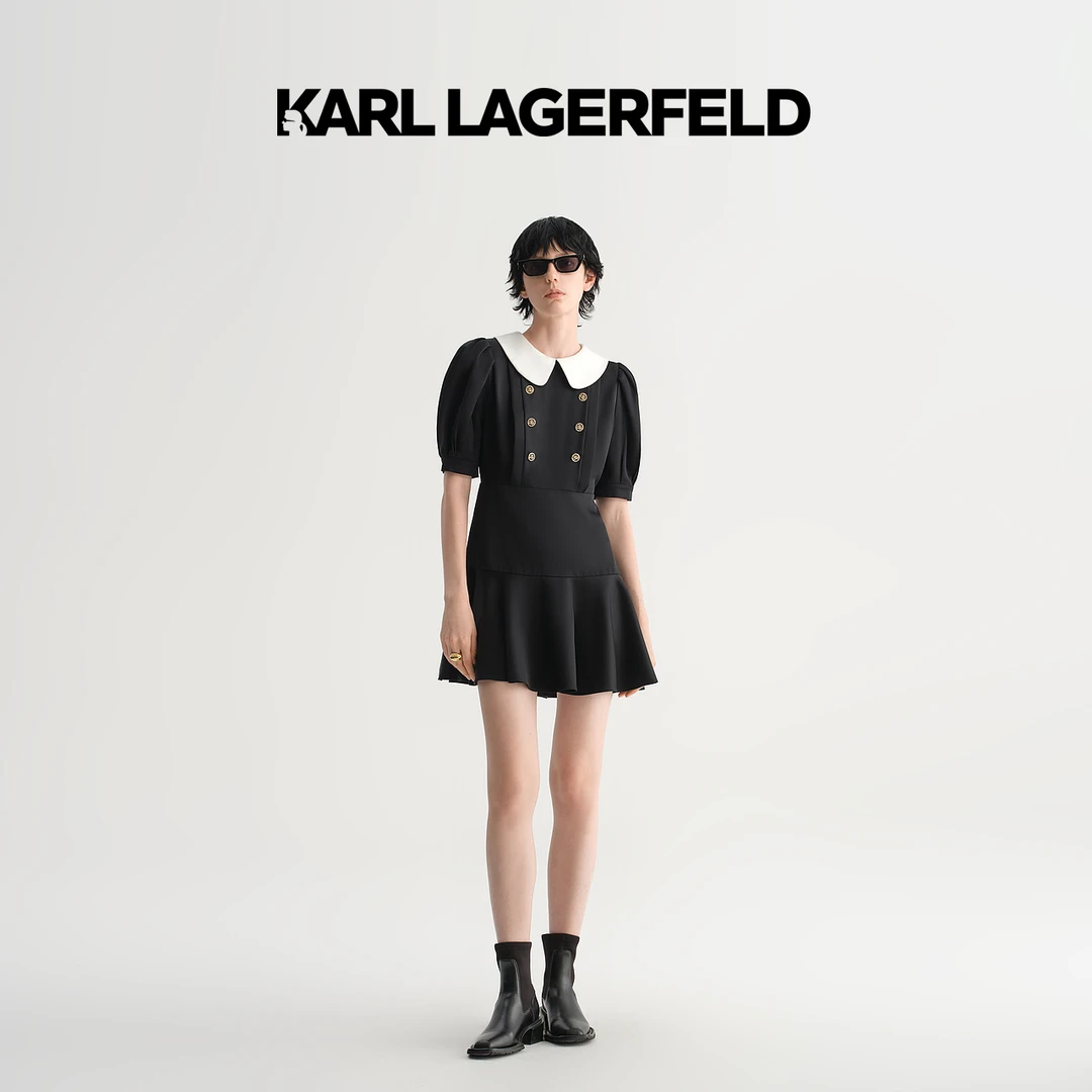 【官方】KARL LAGERFELD卡尔拉格斐春款娃娃领连衣裙老佛爷231L1368