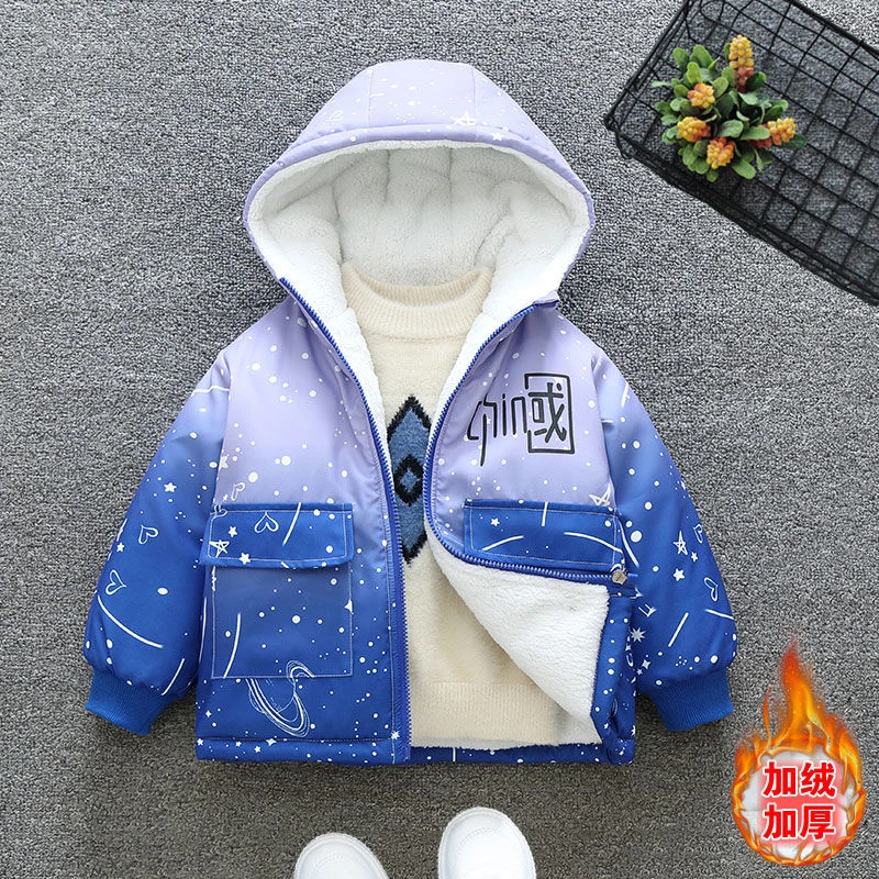 秋冬季加绒外套2023新款儿童装保暖连帽派克服女宝宝加厚上衣D81