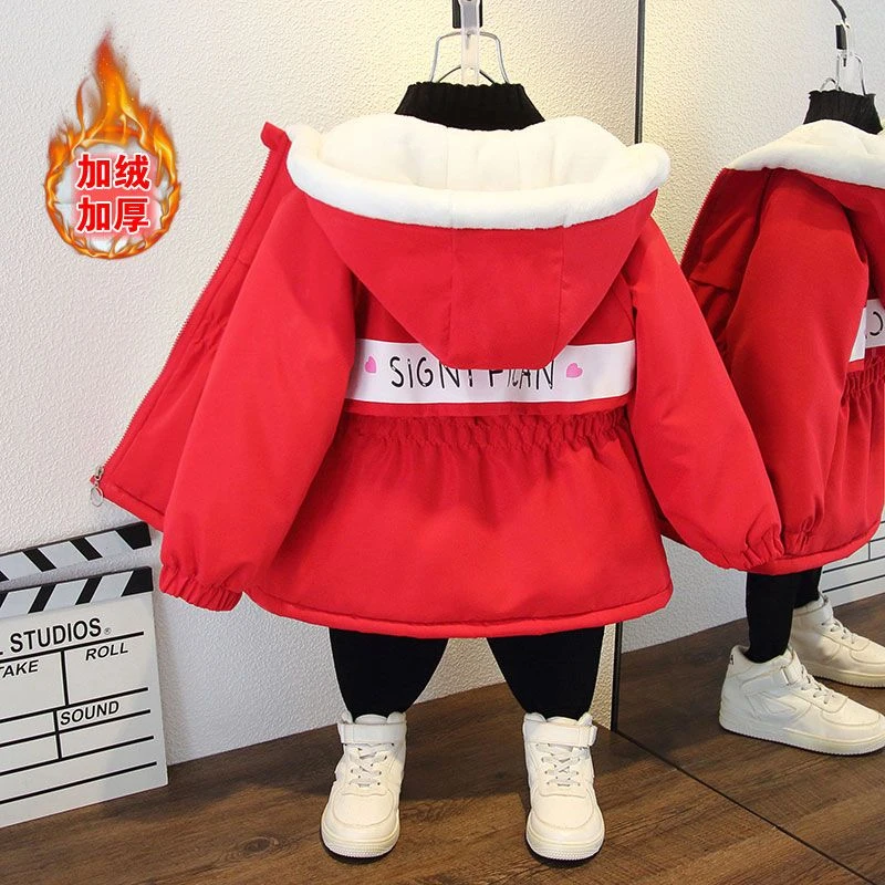 秋冬女童加绒派克服棉衣女宝宝洋气中小童冬季加厚男童炸街外D81