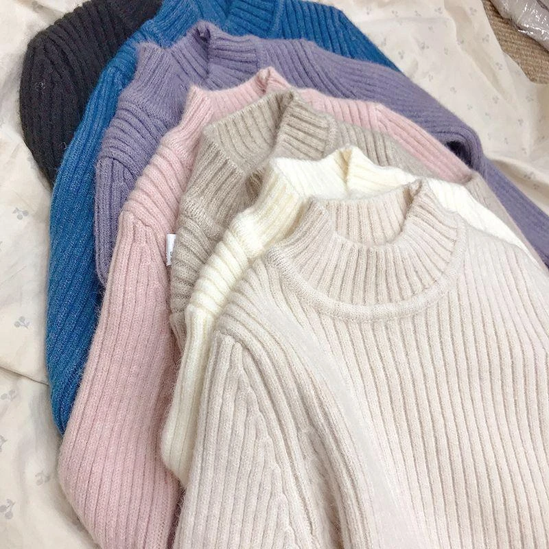 秋冬季新款男女童加厚打底衫儿童半高领中领针织内搭毛衣中大D69