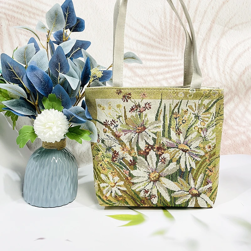 A15新款帆布包包女单肩包手提包托特包提花刺绣时尚文艺百搭逛街