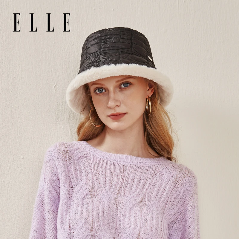 ELLE毛绒渔夫帽秋冬女保暖时尚正反双面戴加厚可爱盆帽34WE13015
