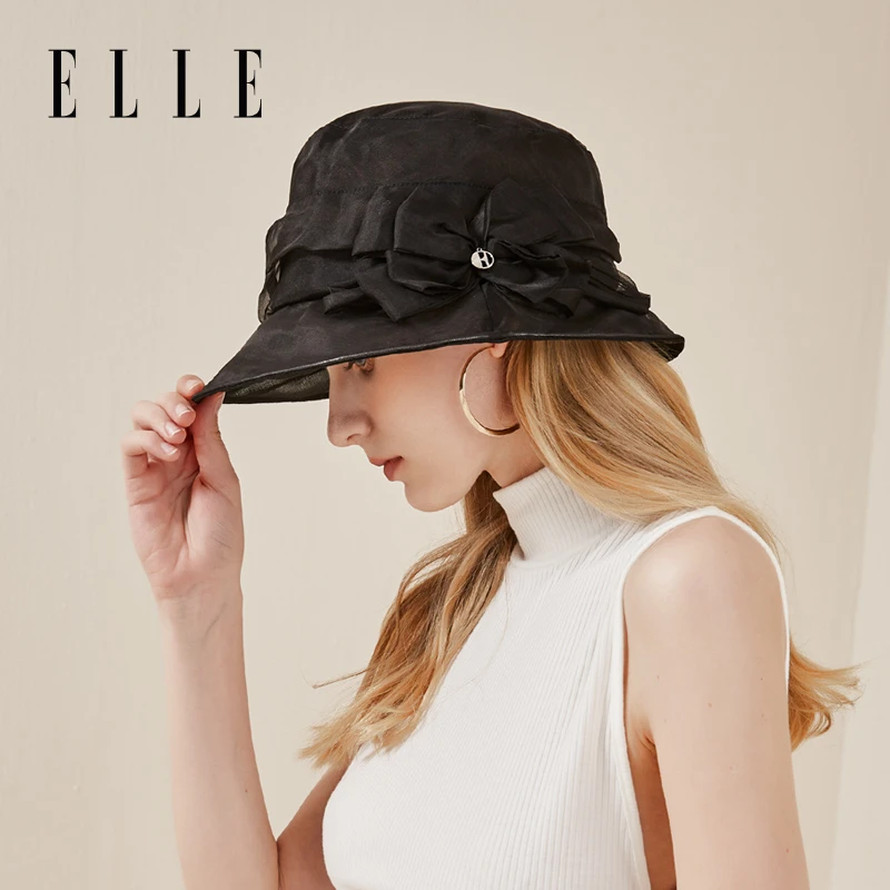 ELLE桑蚕丝帽子女春夏透气时尚百搭纯色显脸小遮阳礼帽34SE16021
