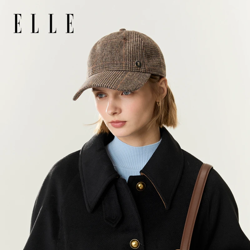ELLE百搭复古格纹棒球帽女士休闲时尚可调节秋冬氛围感35WE11013