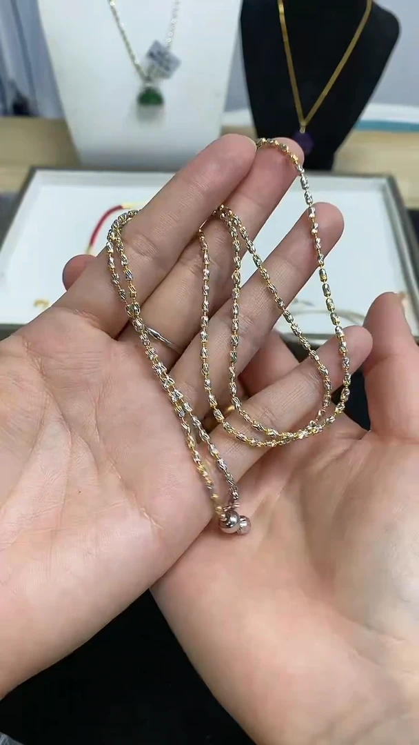 【闪购商品】石榴石颈饰未镶嵌FR405-石榴石银镶分金色项链26寸