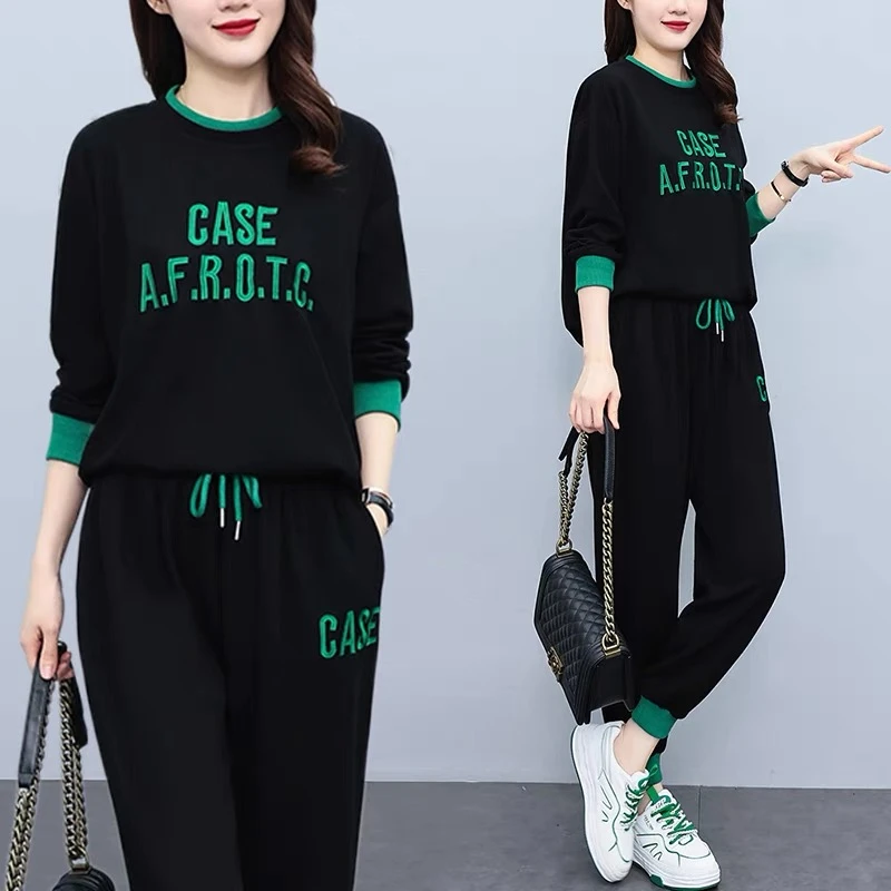 纯棉休闲运动卫衣套装女时尚洋气2025秋季新款大码胖mm宽松两件套