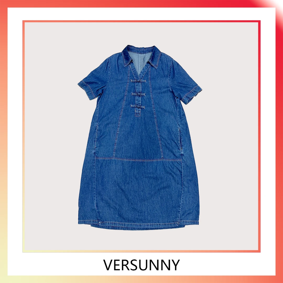 (6996)新款时尚休闲显瘦洋气盘扣牛仔连衣裙宽松连衣裙