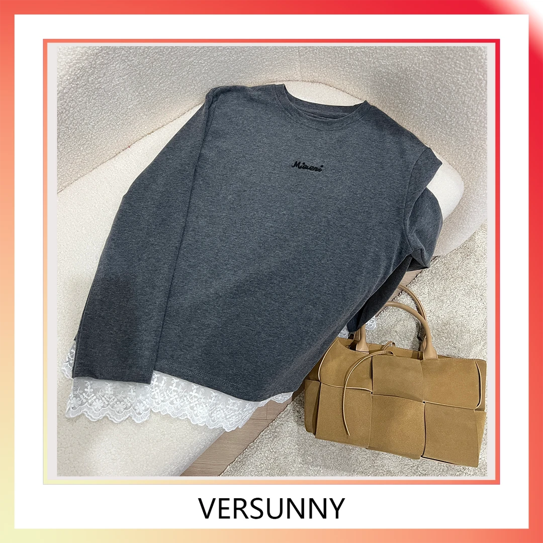 B-5678新款刺绣蕾丝花边宽松百搭T恤