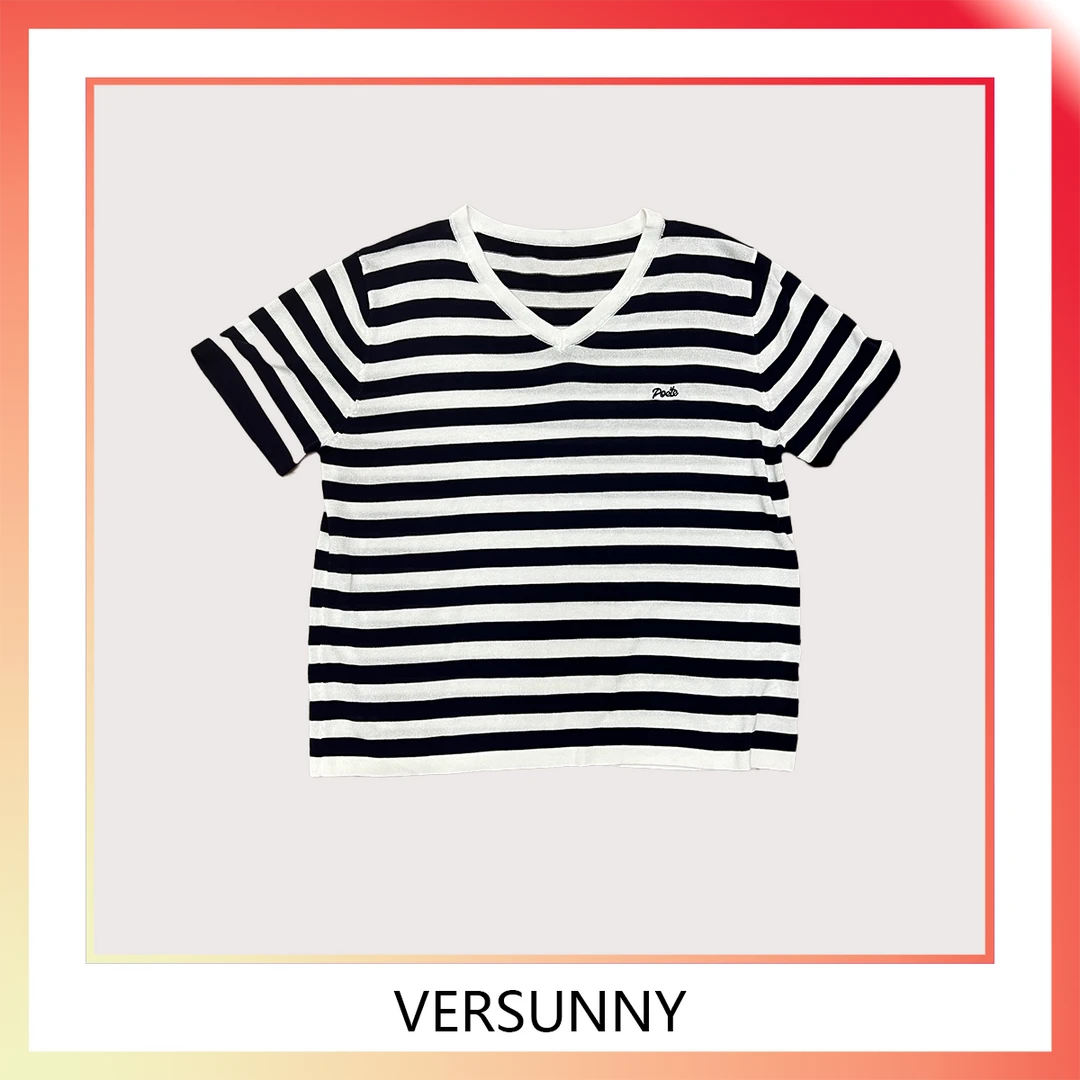 (5759)2024新款宽松休闲百搭显瘦针织条纹上衣