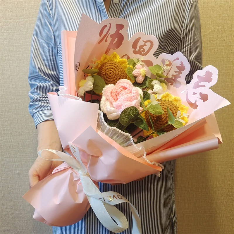 创意手工编织向日葵花束毛线成品送礼佳品送老师教师节礼品毛线花