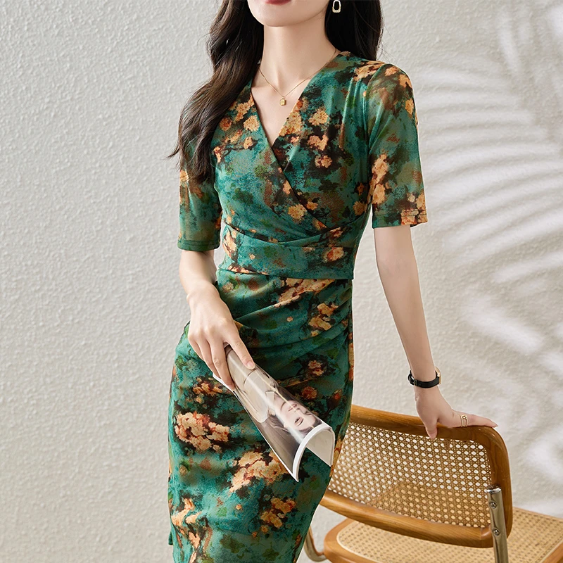 A525夏季短袖网纱裙子2025年新款连衣裙洋气显瘦女人味复古优雅