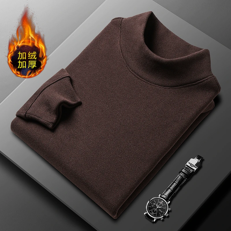 男士长袖T恤半高领加绒加厚宽松打底衫男阳离子波点保暖男装上衣