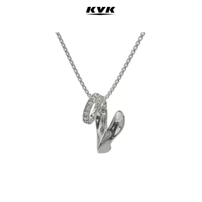 KVK 合金项链 KVK 光影刃兔耳守护双吊坠项链