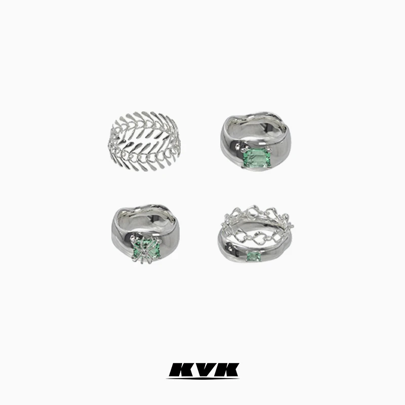 KVK 铜合金戒指 【自播】彩色镶嵌环骨蛛序系列小众轻奢戒指925银