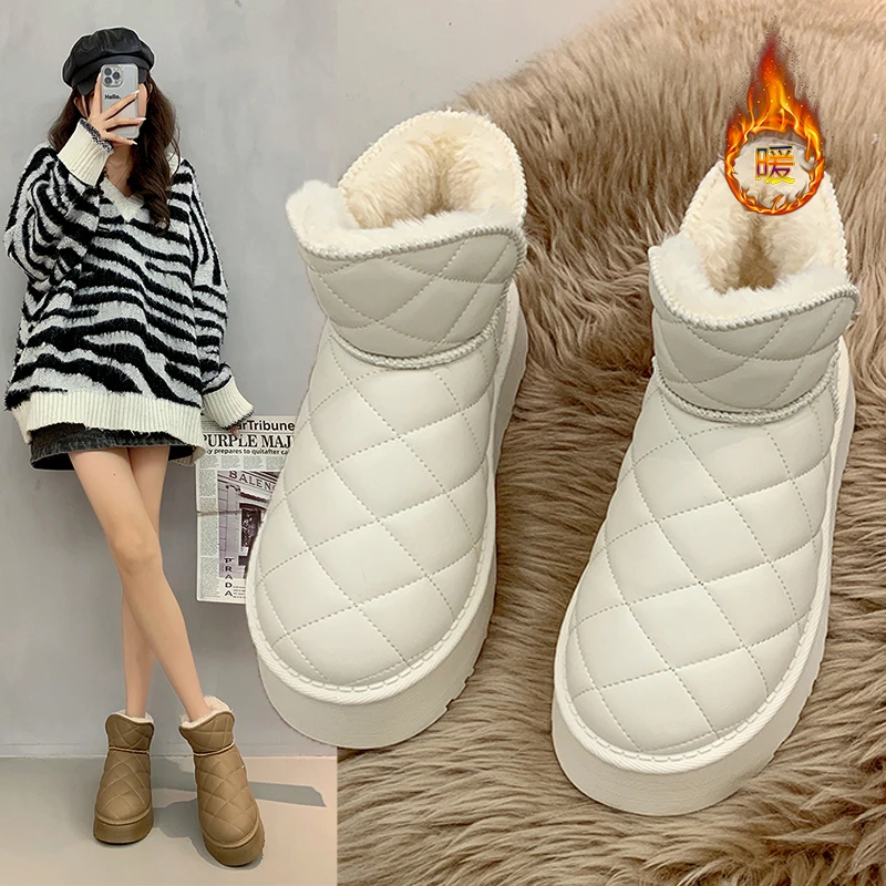 雪地靴女2023新款冬季保暖加绒加厚防水防滑东北皮毛一体棉鞋冬天
