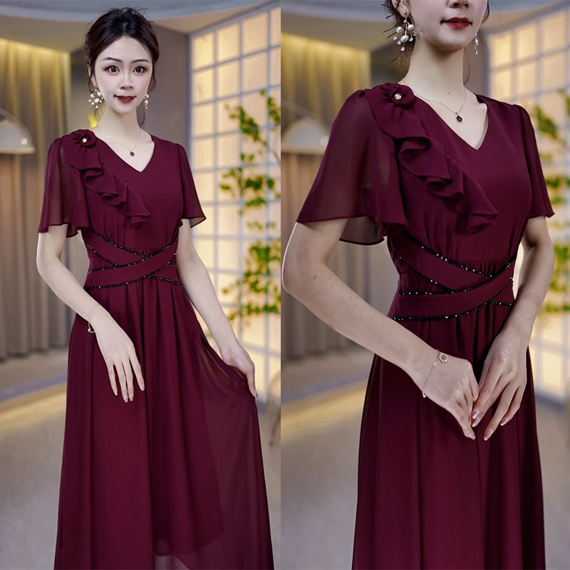 2024夏季新款时尚气质显瘦中长款撞色高级显瘦女装短袖连衣裙子