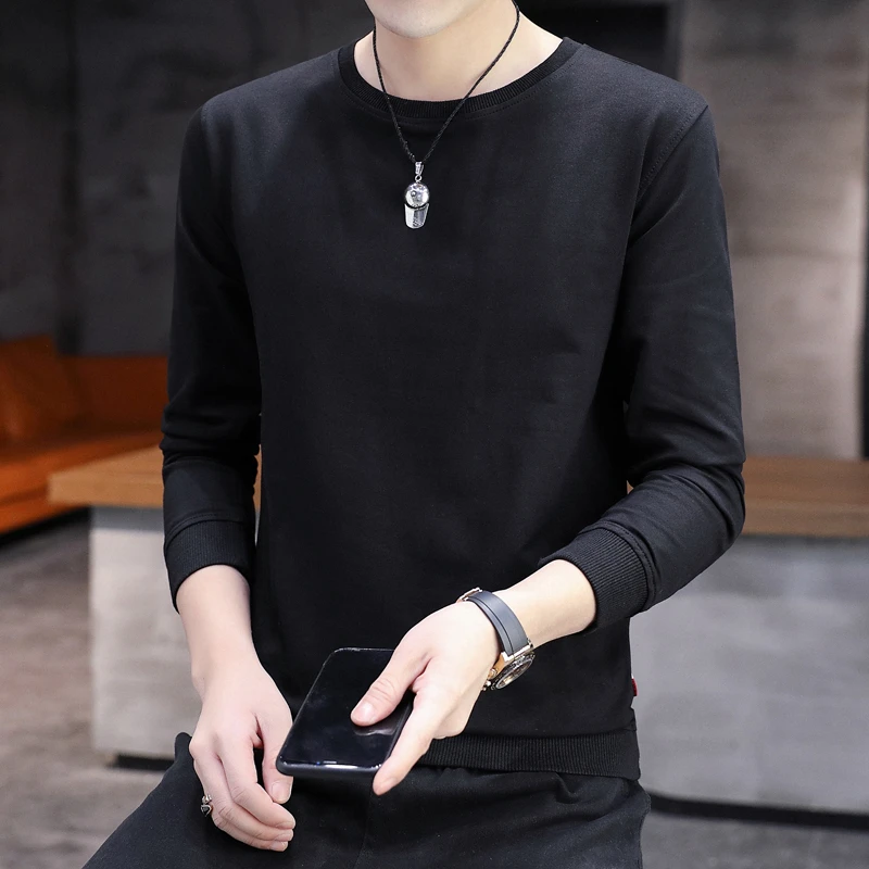 男士春秋季圆领青年纯色潮流卫衣时尚韩版男上衣秋装百搭套头上衣