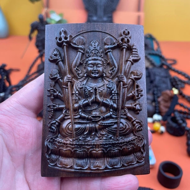 （大号千手观音）7/10巴布亚贡木天然复古精工原木雕刻挂件