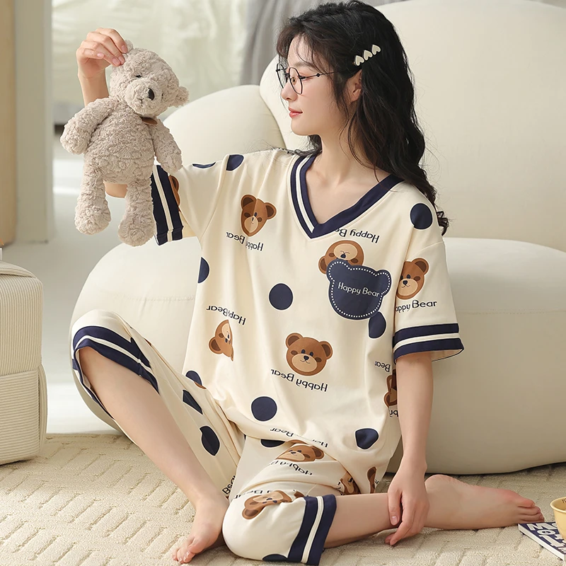 纯棉睡衣女春夏季短袖薄款可外穿女士家居服套装2025年新款夏天