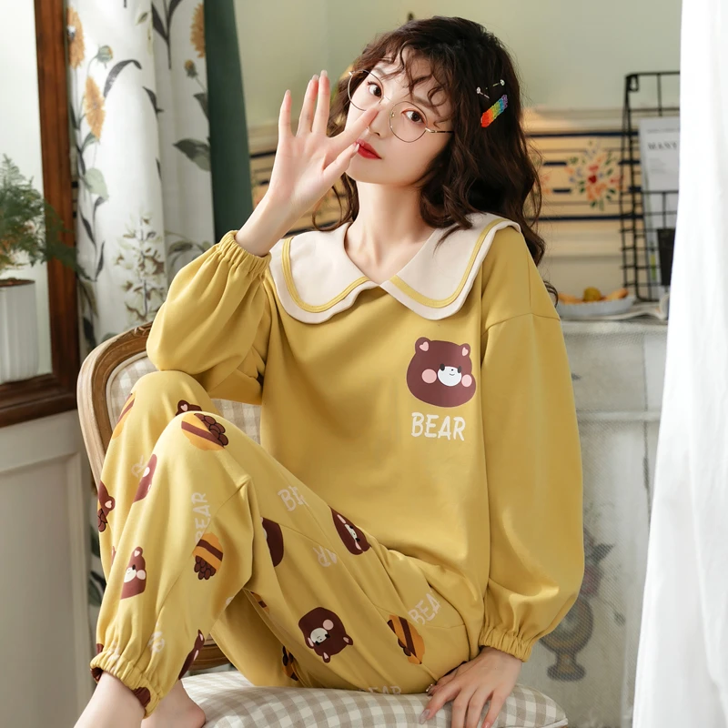 卡之恋睡衣女款长袖春秋季大码甜美宽松可外穿休闲宽松家居服套装