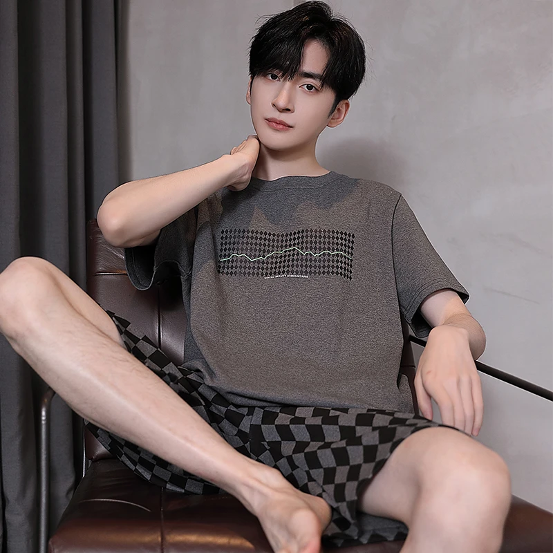 男款睡衣男士夏款夏季纯棉短袖家居服男式春夏季薄款套装可外穿