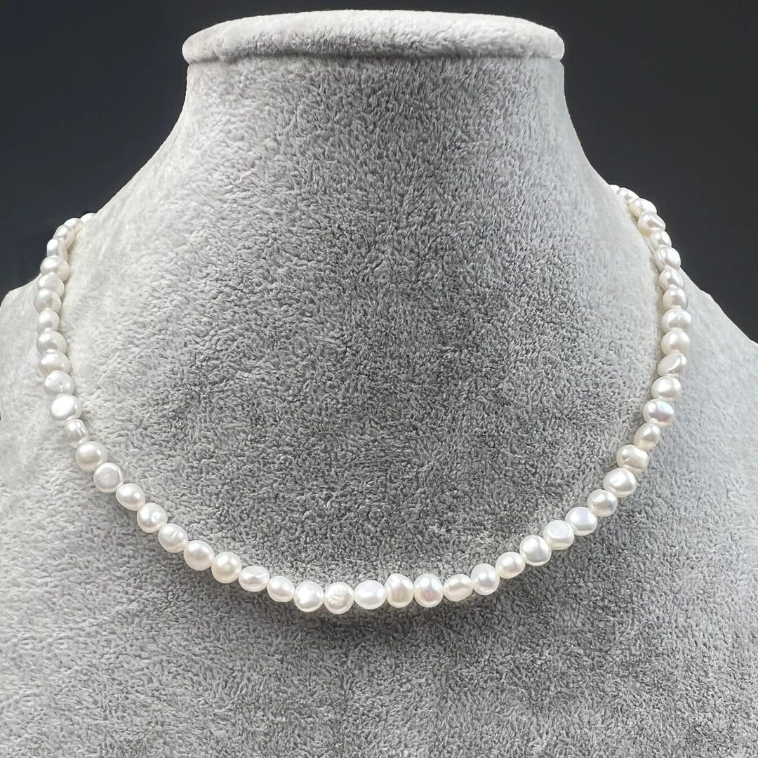 非金属项链 【实拍】淡水两面光珠子项链s925扣头经典时尚简约气质