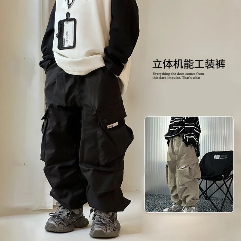 男童工装裤春秋2025新款儿童裤子洋气宽松休闲长裤秋装男孩束脚裤