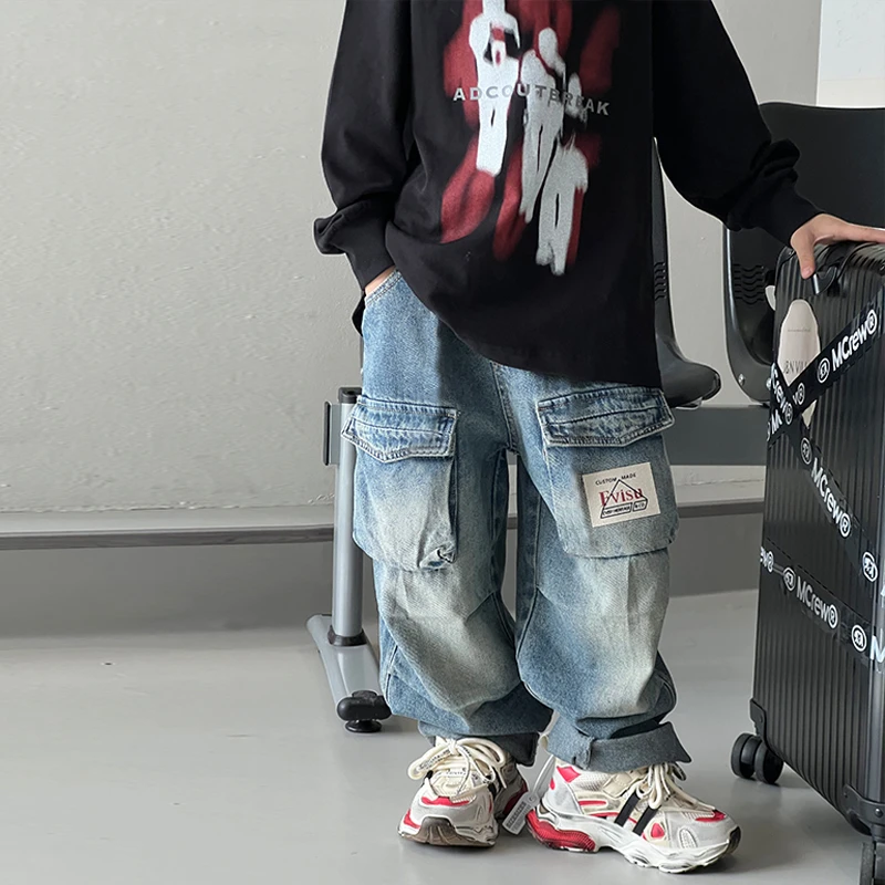男童牛仔裤2025春装新款儿童帅气老爹裤港风长裤洋气中大童工装裤