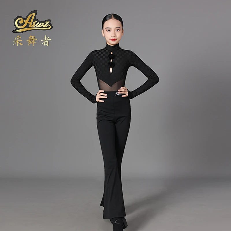采舞者拉丁舞服女童2024秋冬新款长袖高级感连体上衣练功服裤子