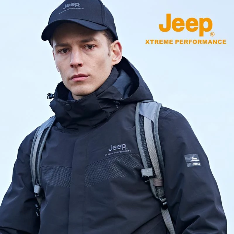jeep冲锋衣男三合一两件套可拆卸户外防风防水潮牌登山服加绒加厚