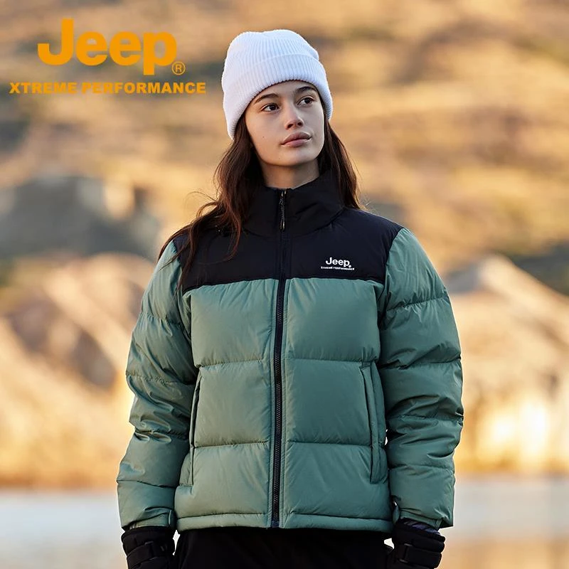 Jeep品牌高端羽绒服女冬季短款小个子外套户外登山保暖拼色防寒服