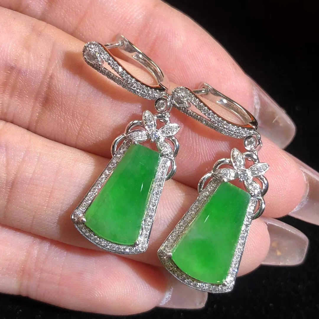 哈妮珠宝 天然A货翡翠缅甸翡翠18k金镶嵌缅料无事耳坠