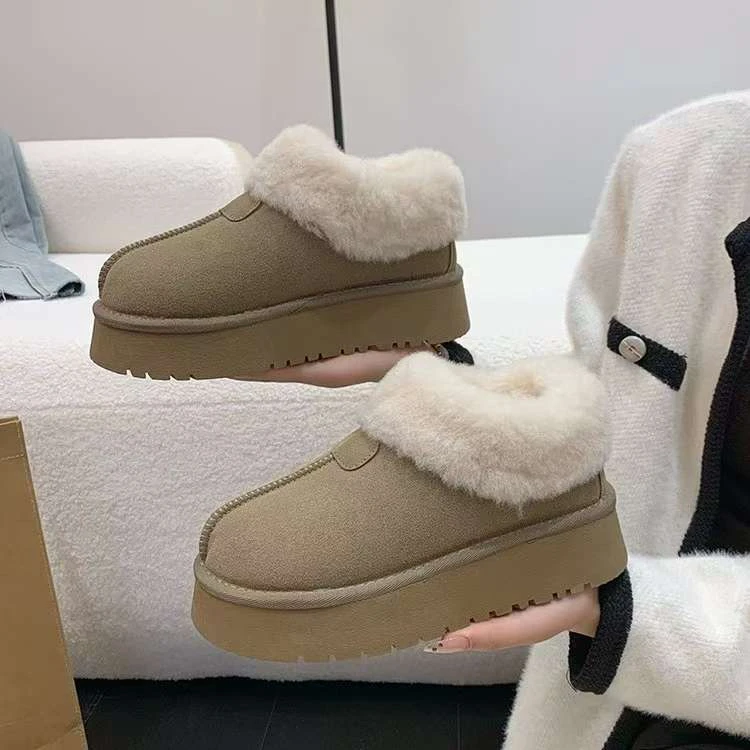 加绒保暖雪地靴女冬季新款短筒厚底增高一脚蹬毛毛棉鞋