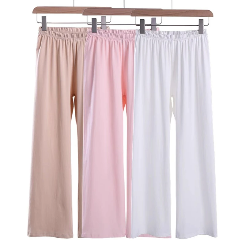 纯棉家居长裤女士宽松舒适松紧单裤100%全棉薄款透气柔软空调裤男