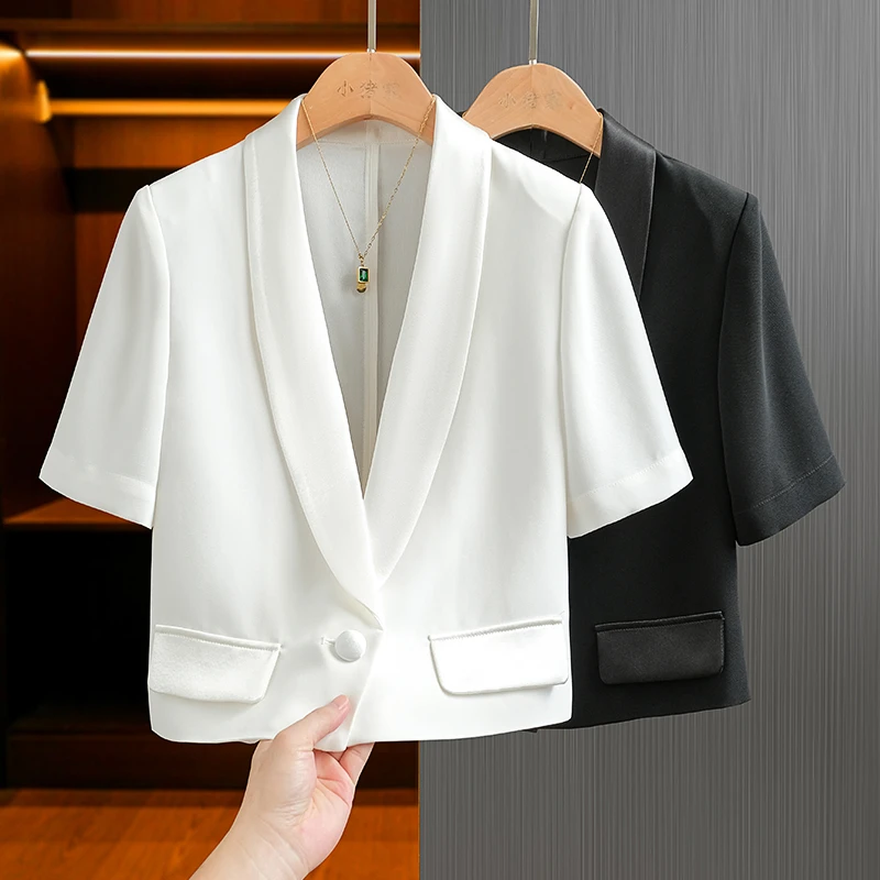 醋酸小西装 夏季薄款百搭外套  休闲气质修身显瘦小个子纯色西服