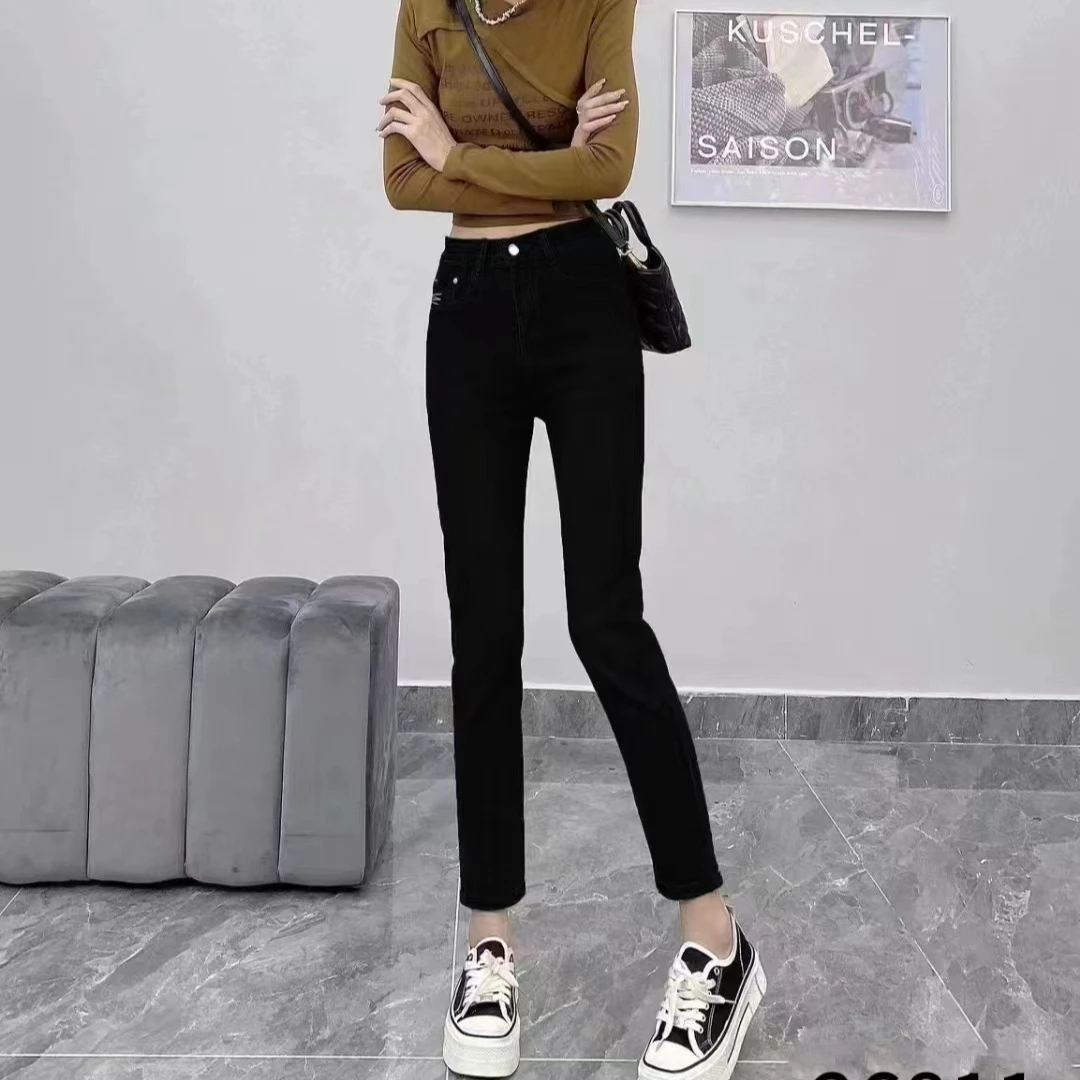 2024秋款胖MM大码黑色小脚裤高腰大码牛仔裤时尚遮跨显瘦爆款神器