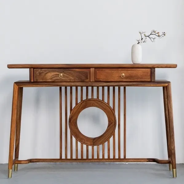 优雅实木桌翘头条案桌新中式胡桃木条案设计简约艺术感128-36-87