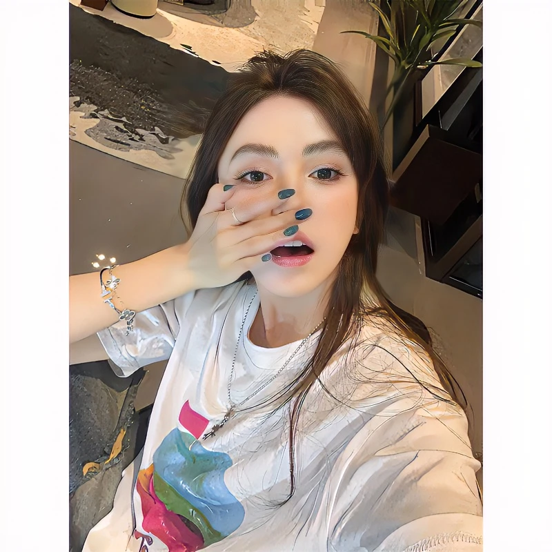 夏季新款220g精梳纯棉彩色汉堡趣味短袖T恤女宽松休闲百搭上衣ins