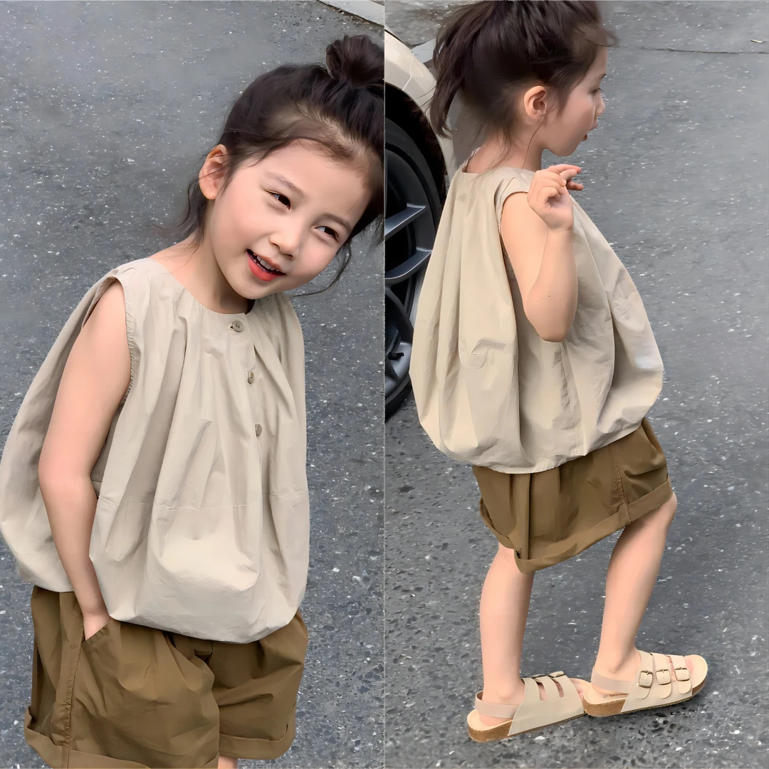 女童夏季套装韩版2025新款女宝宝薄款日系飞袖短裤宽松款两件套装