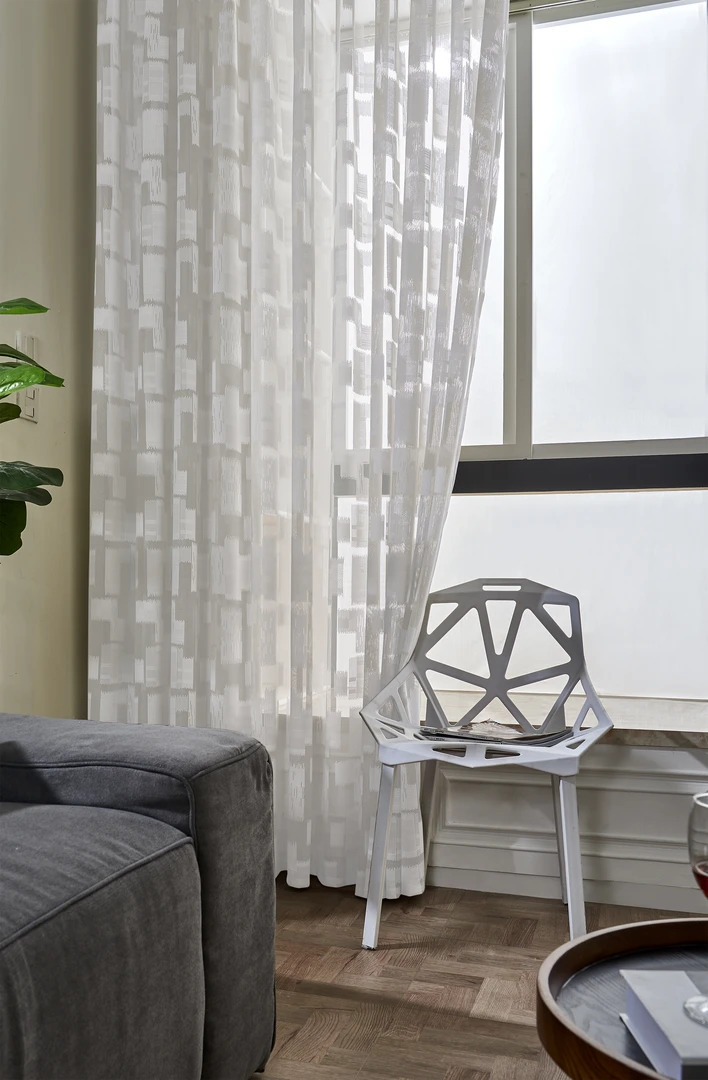 31-11-14-15现代简约大方块格纹窗纱舒适透气质感优雅