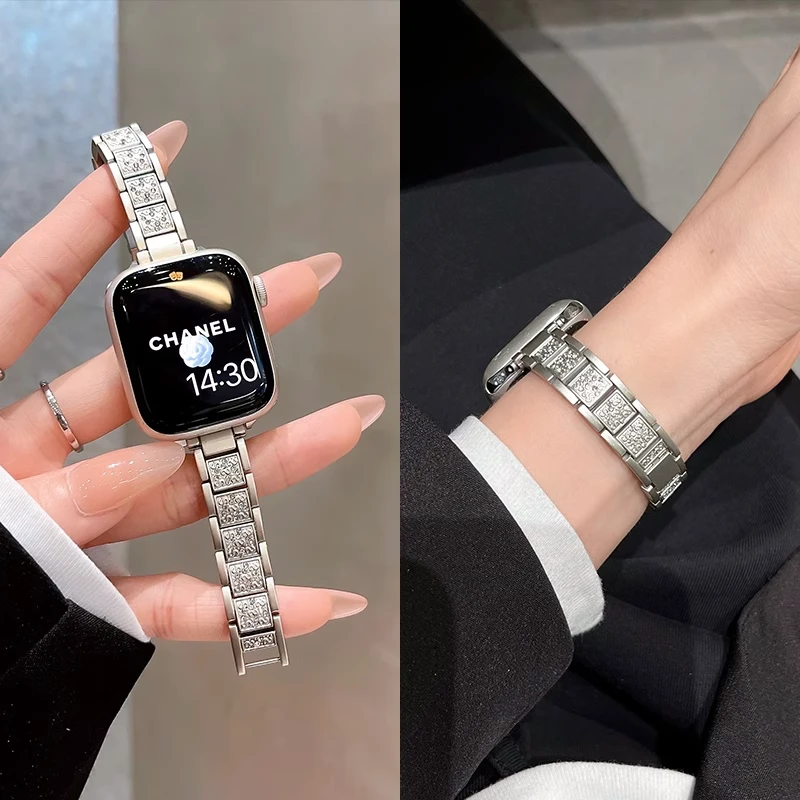 满天星镶钻新款女小米红米4代Redmi3 Watch432手表带表链金属适用