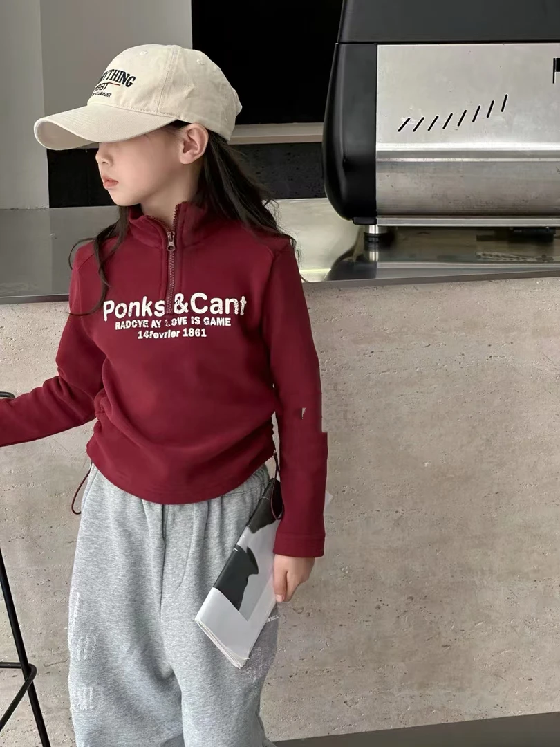 秋冬季女童时尚字母辣妹双面绒卫衣KK026