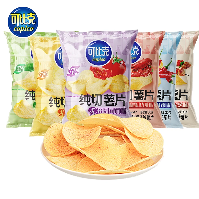 可比克纯切薯片30g麻辣小龙虾番茄青瓜味混搭休闲办公室原味油炸