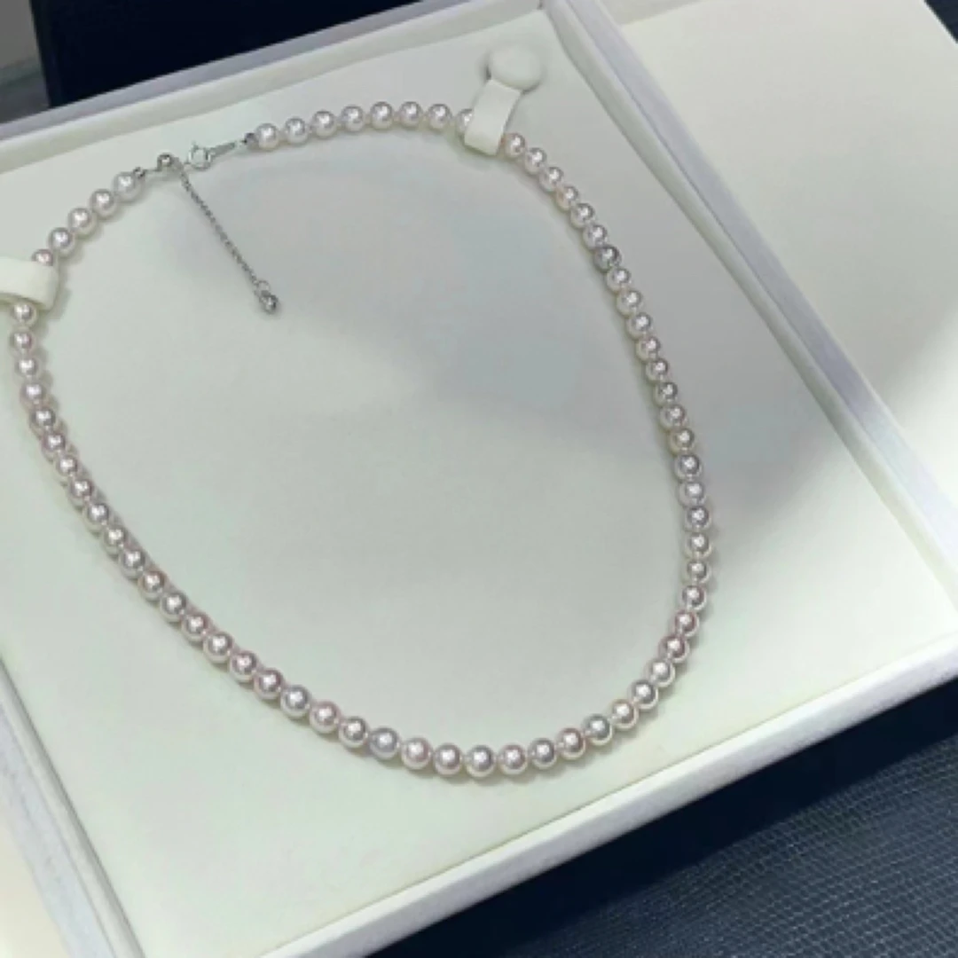 时尚天然淡水珍珠5-6极光S925银抽拉尾链锁骨链项链