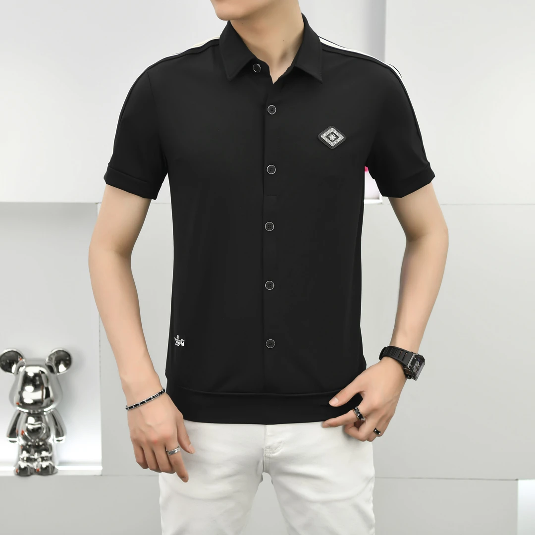 6003轻奢短袖翻领修身潮流春夏男上衣时尚休闲立领百搭网红高品质